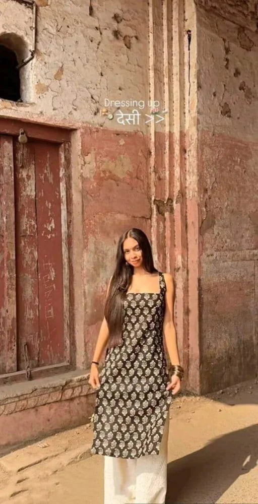 IrisVastram Black Ladies Rayon Long Kurti, Printed