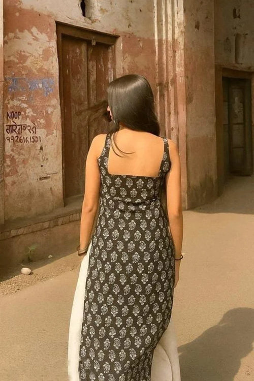 IrisVastram Black Ladies Rayon Long Kurti, Printed