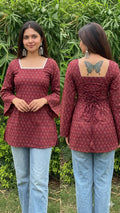 IrisVastram Printed Cotton back Dori Short Kurti